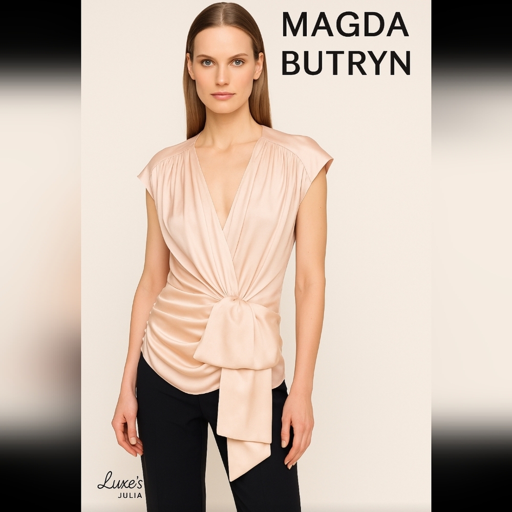 Magda Butrym 100% Silk Draped Blouse with Side Buttons Blush Pink Size 38 (US 6)